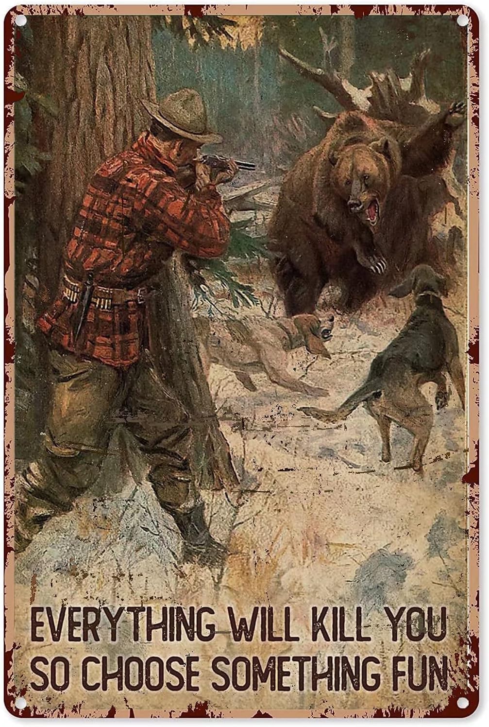 Outdoor Hunting Paintings - Металлическая жестяная вывеска «Охотничий медведь», «Все