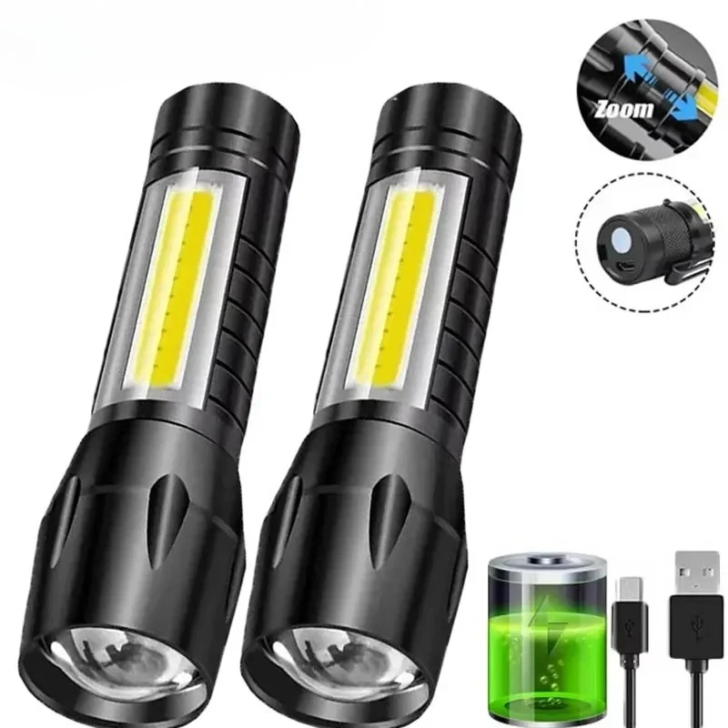 Tactical Flashlight Rechargeable - Портативный COB + светодиодный фонарик для