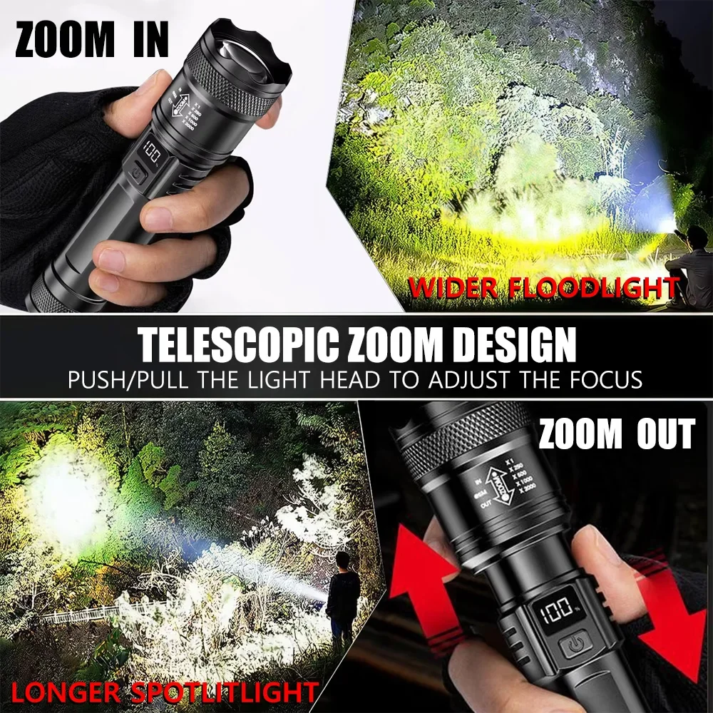 Суперяркий фонарь 100000 лм с  – обзор и цена Tactical Flashlight Rechargeable